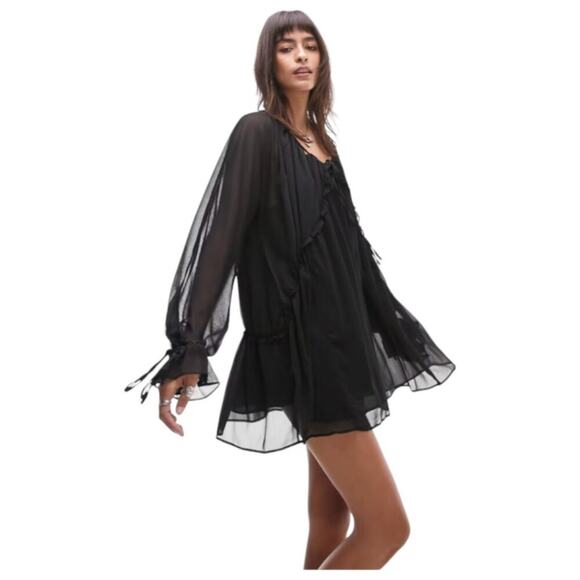 TopShop Cutout Tie Neck Slip Dress in Black Size 8 NWT $96 MSRP - Picture 1 of 8